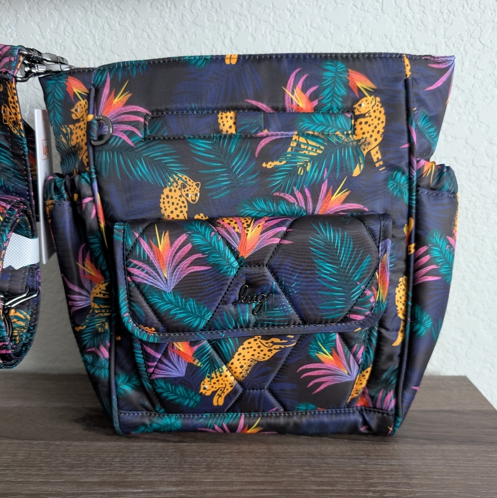 Lug Toss Crossbody Shoulder Bag in Black Teal Pink Yellow Tropical Luxe Leopard